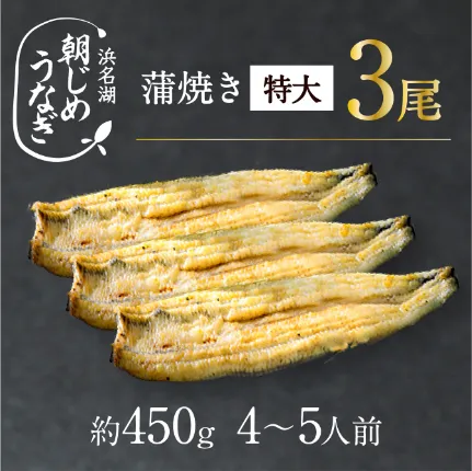 【国産】朝じめうなぎ白焼き特大3尾（約450g）